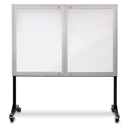United Visual Products Sliding Door Indoor Enclosed Corkboard, 3 UV9019ACS-SATIN-CINNABA